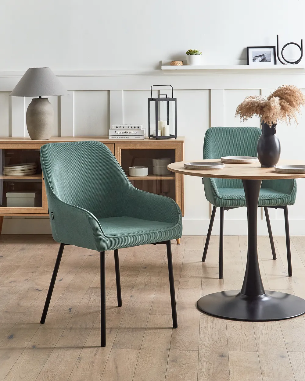 Set of 2 Dining Chairs LOVERNA Corduroy Green