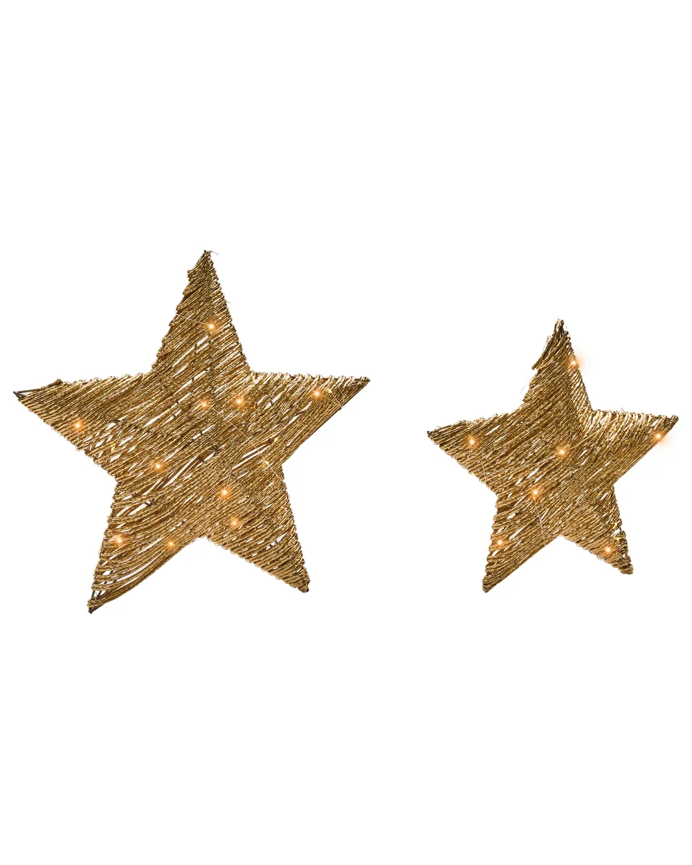 Set of 2 Christmas Decorations LED HAMPEN 24/30 cm Star Gold
