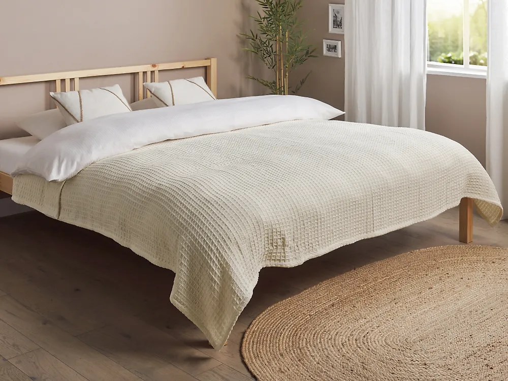 Päiväpeitto CHAGYL Puuvilla 200 x 220 cm Vaaleanbeige_1174259
