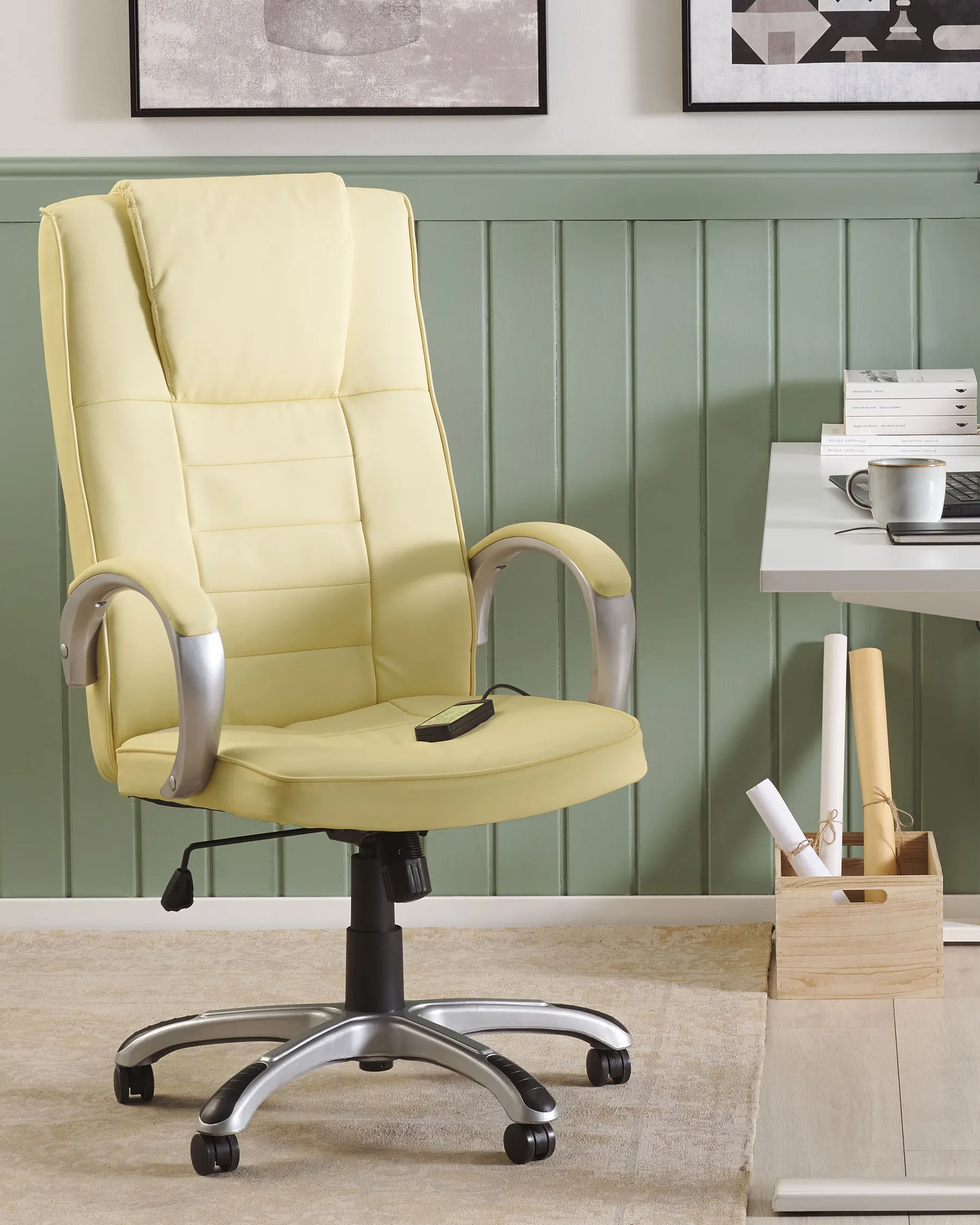 Massagestol med uppvärmning GRANDEUR Konstläder Beige_816140