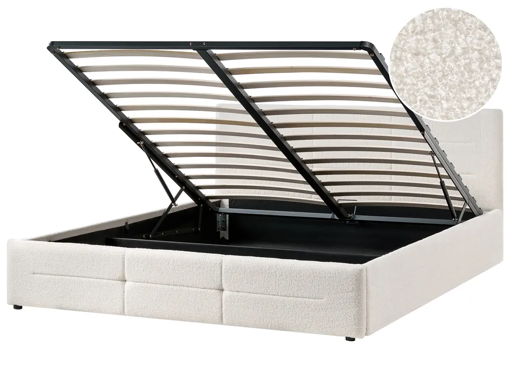 Ottoman Bed MASSOGNES Boucle Off-White 180 x 200 cm