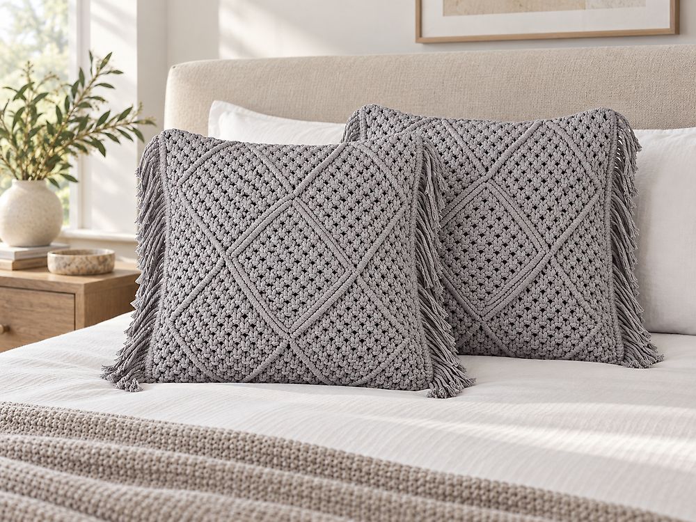 Set med 2 prydnadskuddar BESHAM 45 x 45 cm Bomull Grå Geometriskt tryck