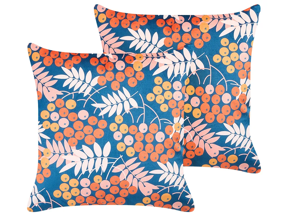 Set of 2 Decorative Cushions SUMAC 45 x 45 cm Velvet Multicolour Plant Pattern