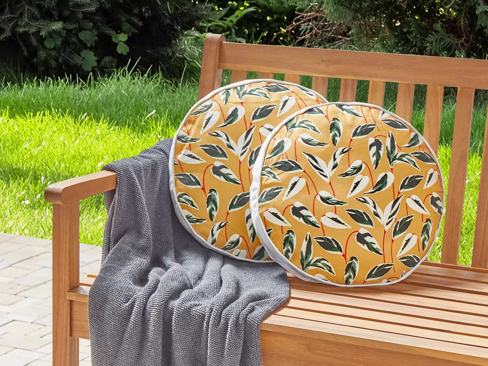 Set of 2 Outdoor Cushions TAGGIA Plant Pattern 40 x 40 cm Yellow