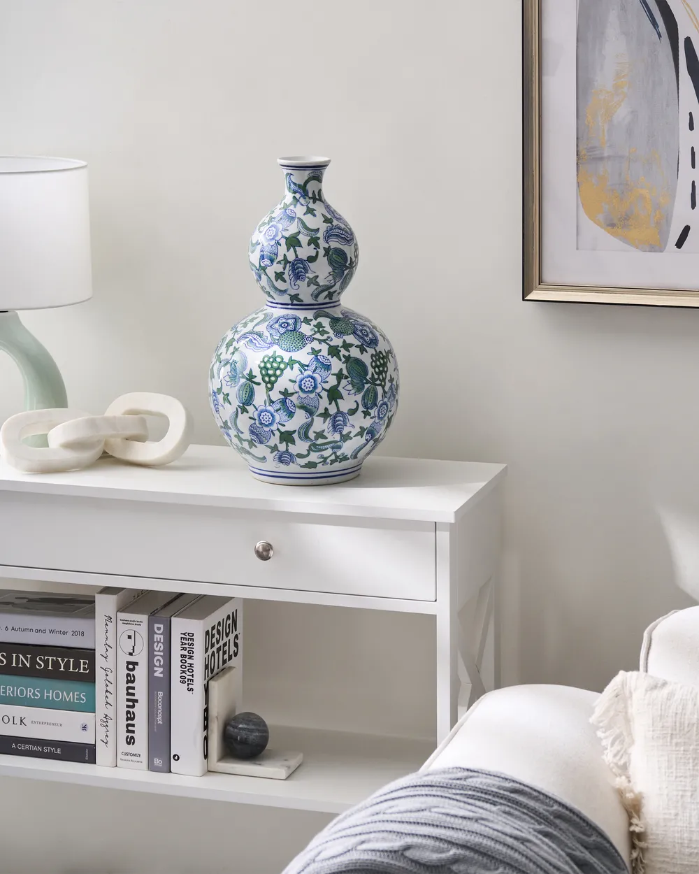 Flower Vase MOSTOLES 45 cm Porcelain White/ Blue