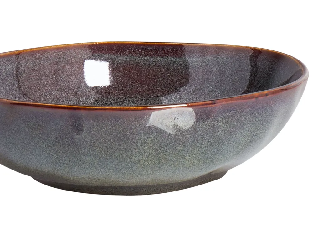 Set of 4 Deep Plates THYME Stoneware Dark Green_957244