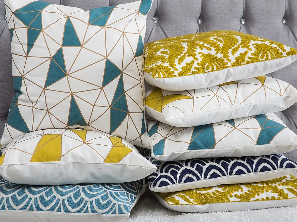 Set of 2 Decorative Cushions CLARKIA 45 x 45 cm Cotton Yellow Geometric Pattern_853641