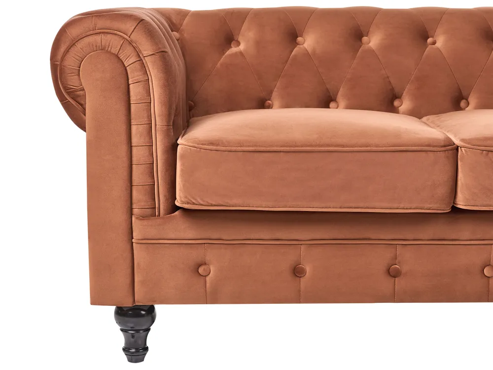 Sofa 3 Seater CHESTERFIELD Velvet Golden Brown_1033571