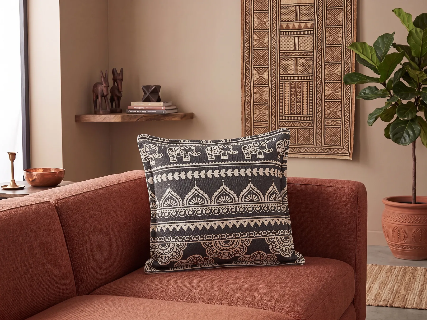 Set med 2 prydnadskuddar ATABAGI 45 x 45 cm Bomull Svart Orientaliskt tryck_802276