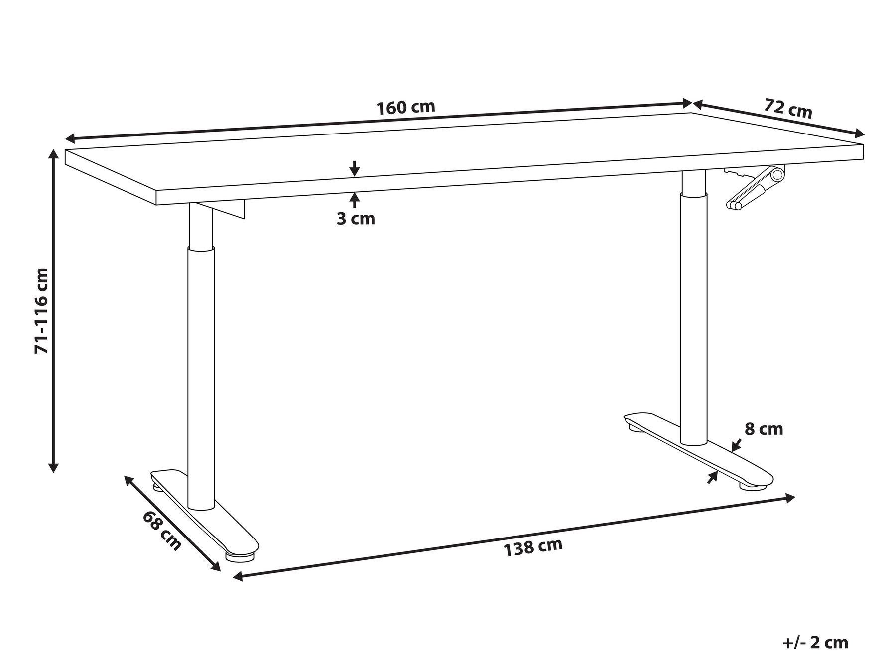 Manual Adjustable Standing Desk DESTINAS 160 cm 72 cm Brown/ Black_899270