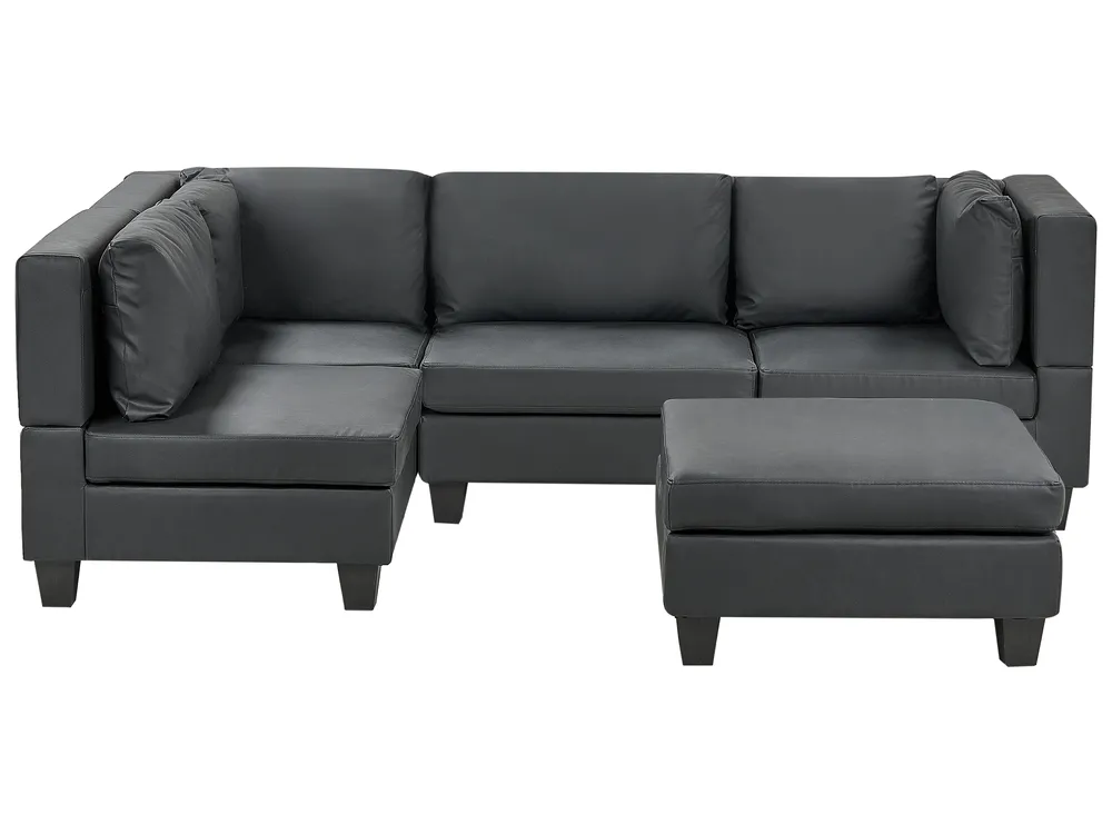 Modular Corner Sofa 4 Seater UNSTAD with Ottoman Faux Leather Black Right Hand