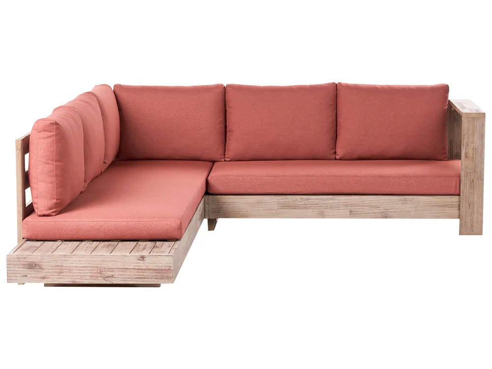 Garden Corner Sofa 5 Seater MARETTIMO Certified Acacia Wood Red Left Hand_1081685