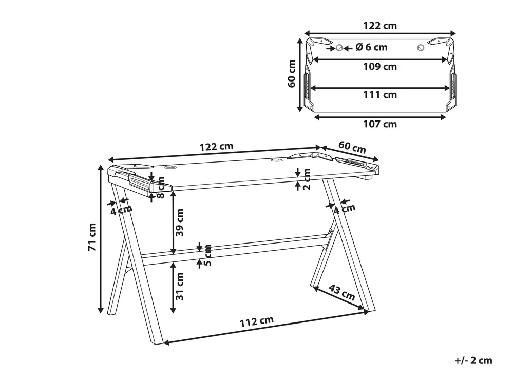 Gaming Desk DANVERS 120 cm 60 cm RGB LED Black_795344