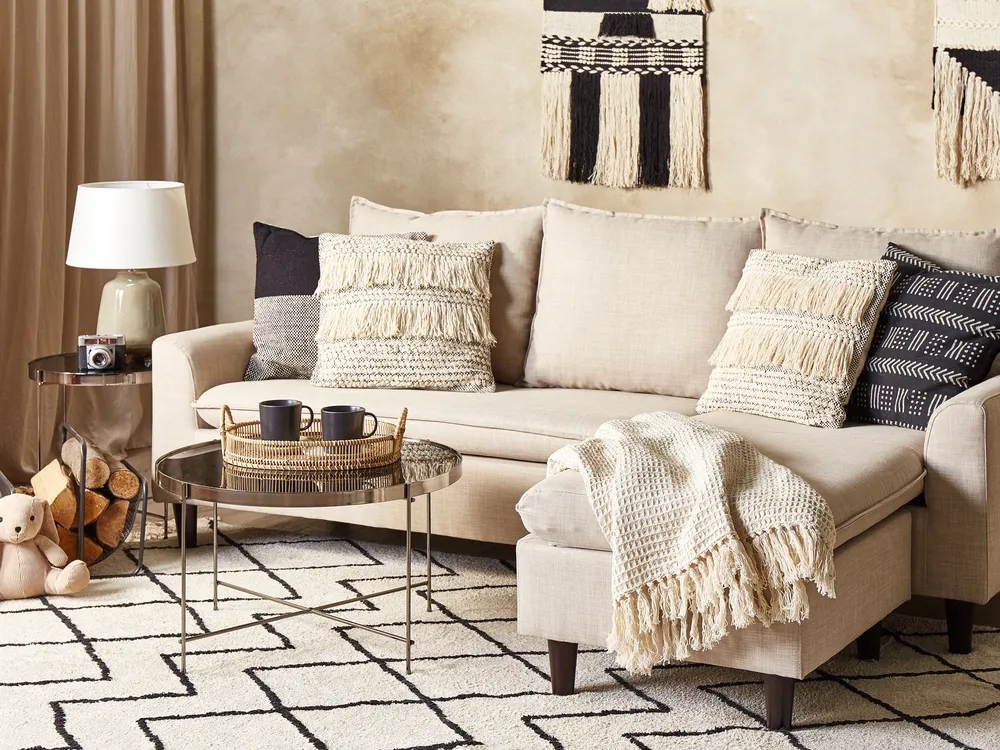 Set of 2 Decorative Cushions IRESINE 45 x 45 cm Cotton Beige Geometric Pattern