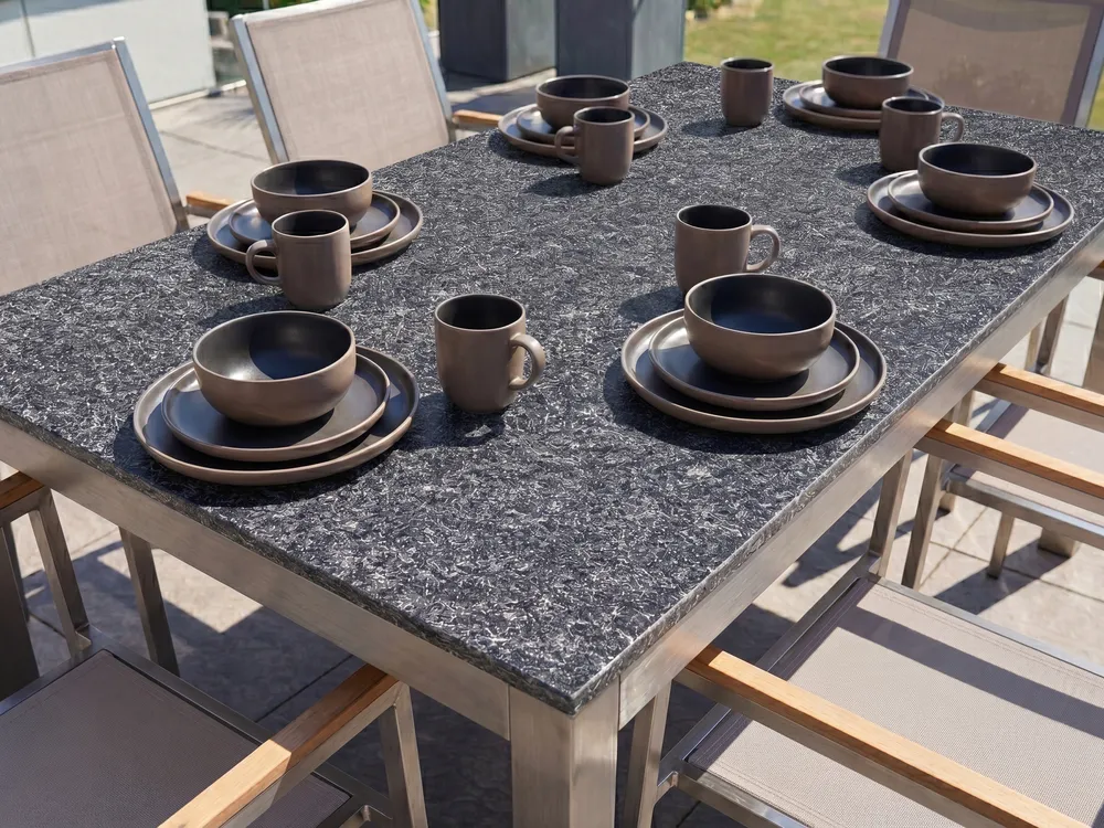 Trädgårdsmatgrupp 6-sits GROSSETO Granit Flammad Svart/ Beige_1105544