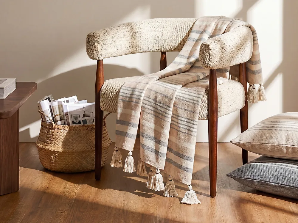 Pläd YARSELI Bomull 130 x 170 cm Beige_1180251