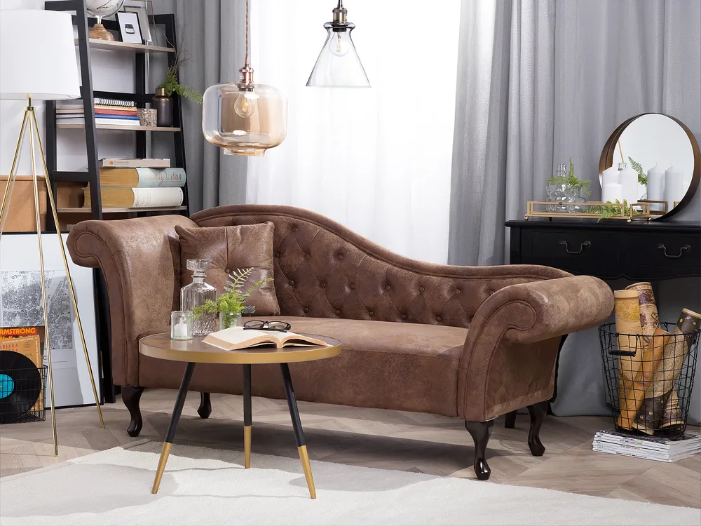 Left-Hand Chaise Longue LATTES Faux Suede Light Brown