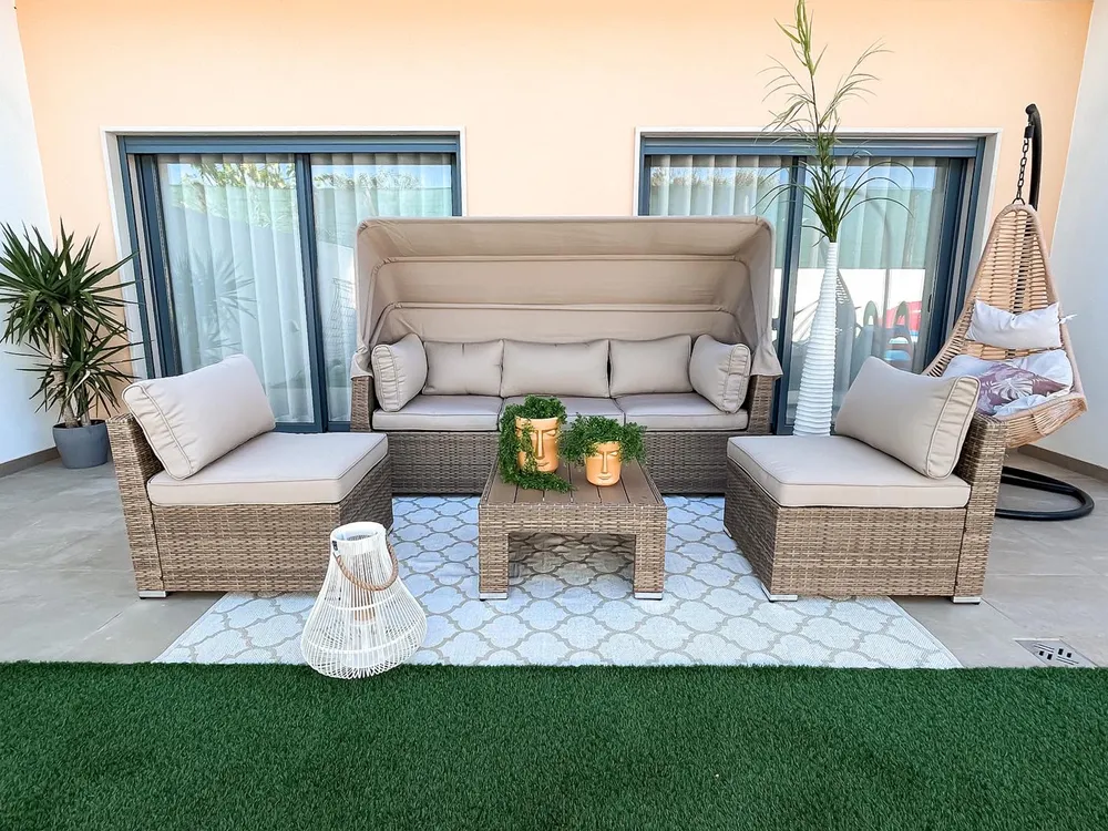 Garden Lounge Set with Table 5 Seater COCCOLIA Modular PE Rattan Beige_827602