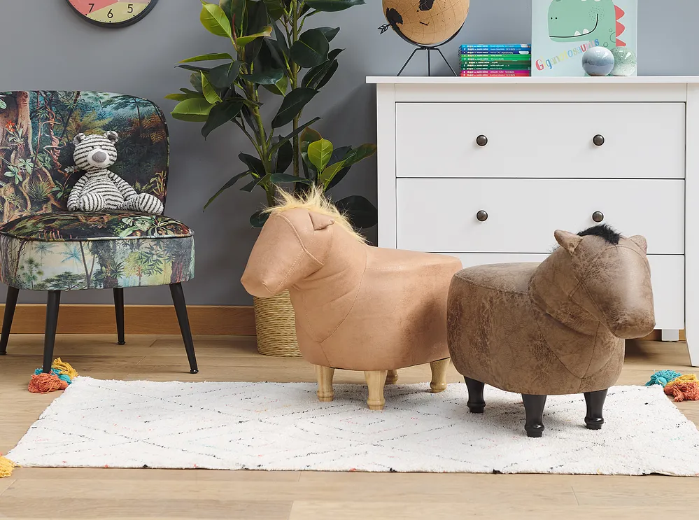 Animal Stool HORSE Horse Faux Leather Light Brown