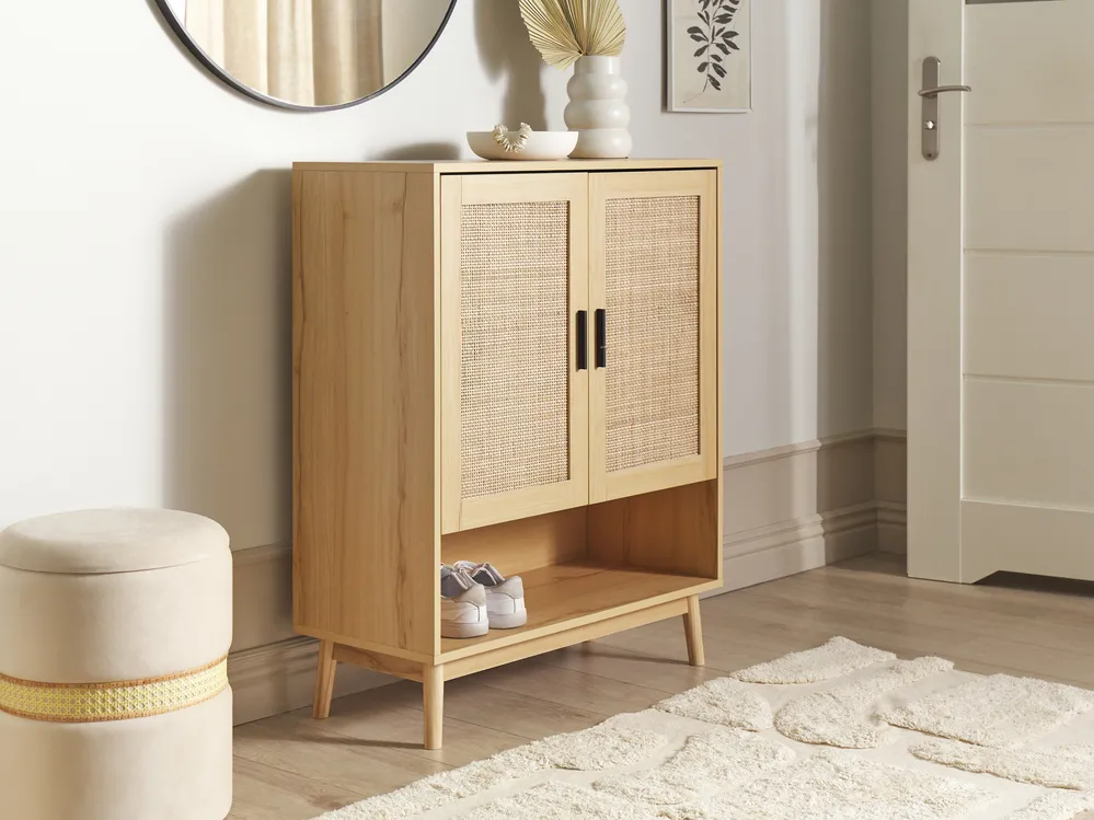 Shoe Storage Cabinet PEROTE Rattan Light Brown