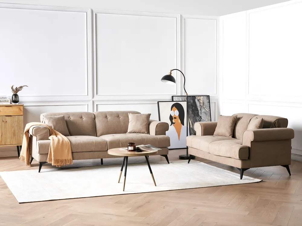 Living Room Set 5 Seater SKIVE Fabric Light Brown