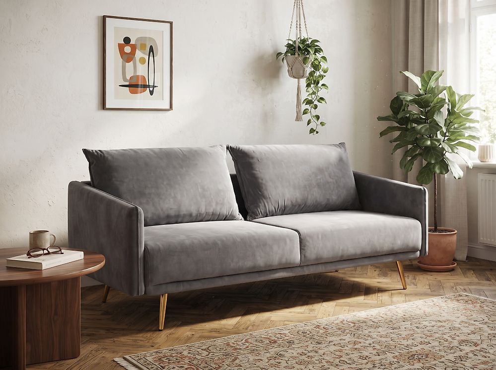 Sofa 3 Seater MAURA Velvet Grey
