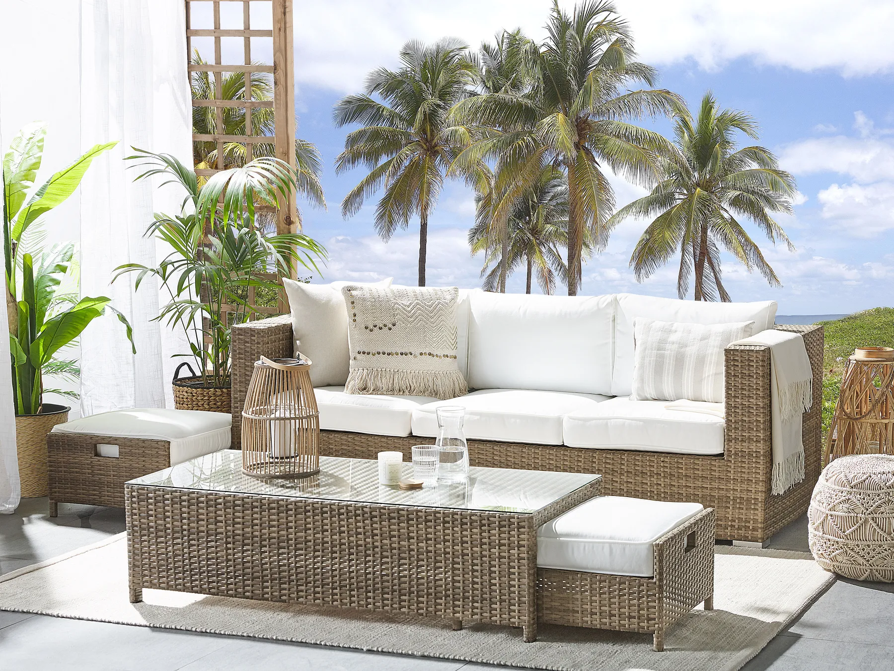 Garden Lounge Set with Table and Ottoman 5 Seater BELLUNO PE Rattan White_777206