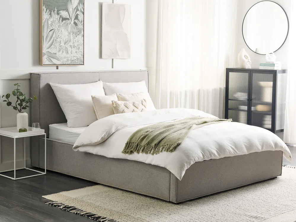 Ottoman Bed MOISSAC Fabric Light Grey 160 x 200 cm (EU King Size)