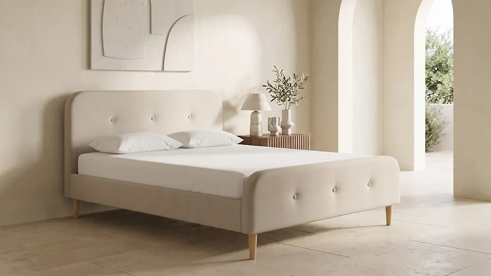 Bed Faux Linen RENNES 180 x 200 cm (EU Super King) Light Beige_1182345
