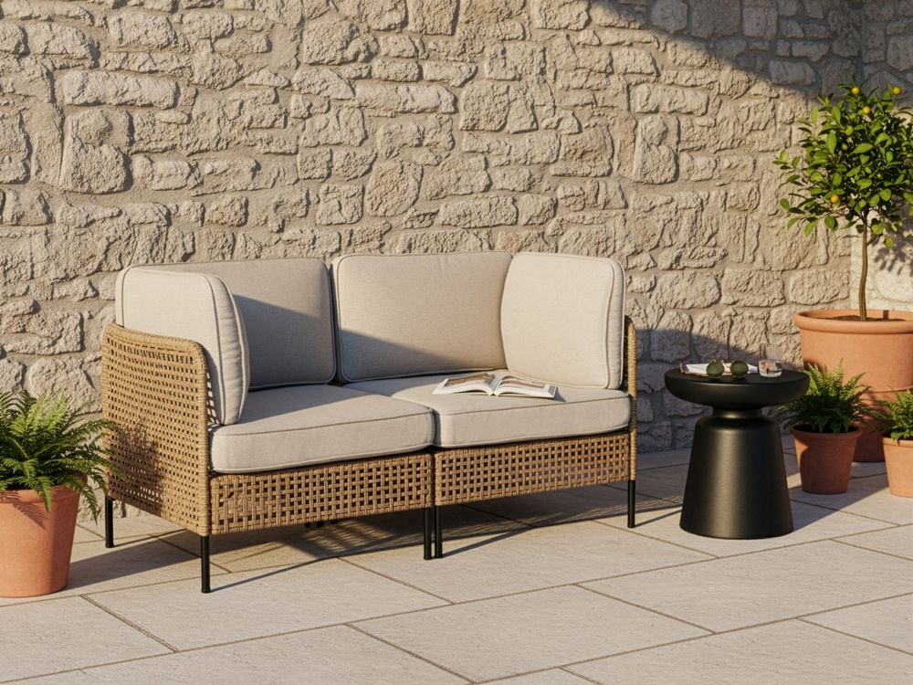 Hagesofa 2-seters OMEGANA PE-rotting Lys beige