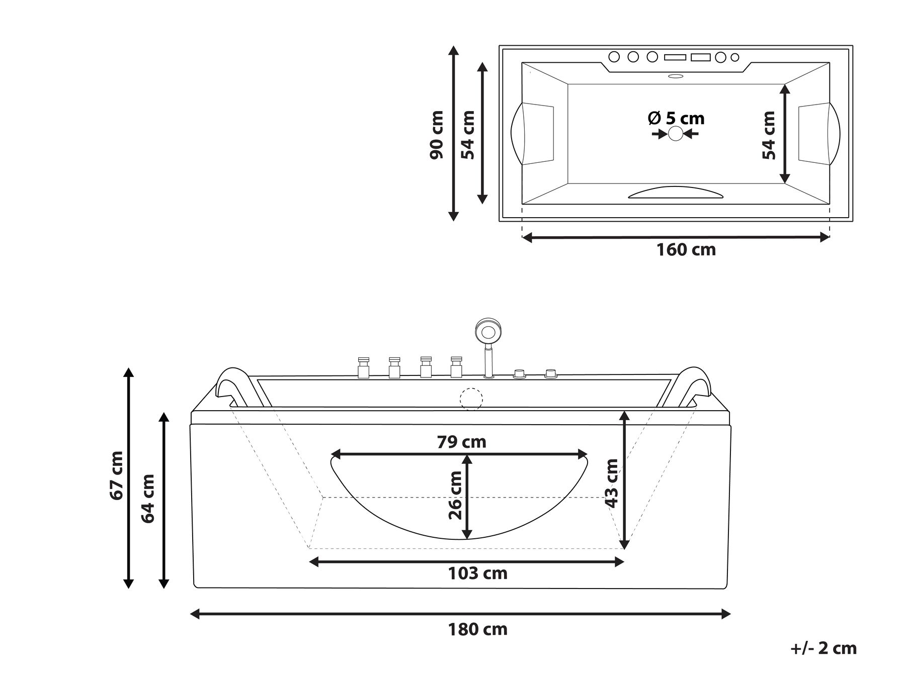 Corner Hot Tub with LED HAWES 1800 x 900 mm Black_1034005