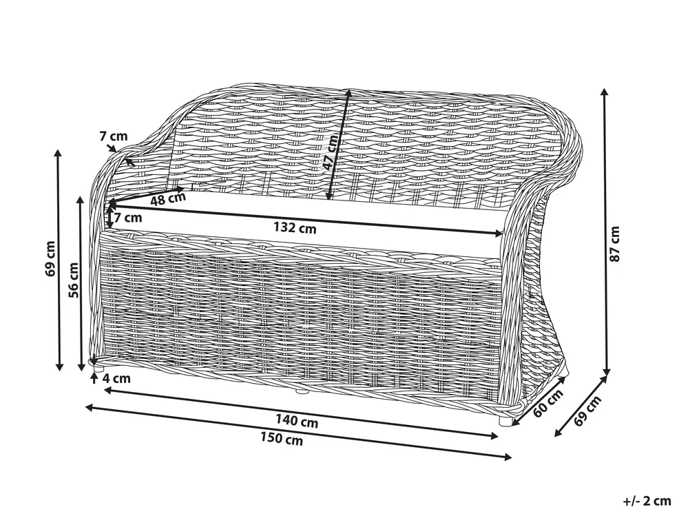 Puutarhapenkki pehmusteella SUSUA 150 cm rottinki Luonnonväri_957514