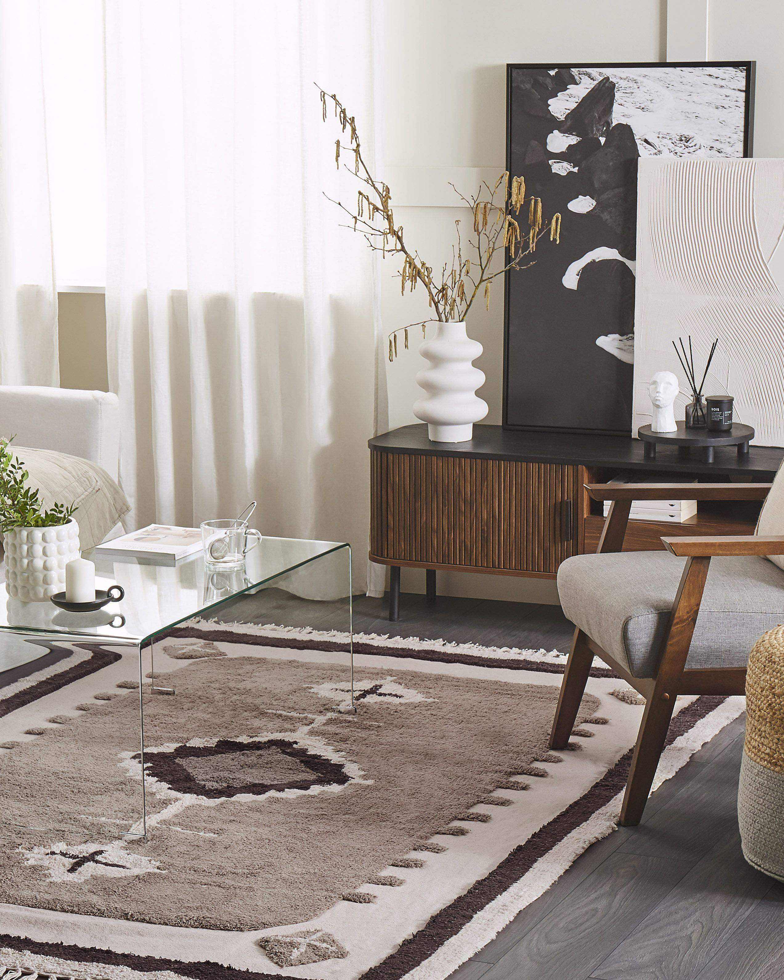 Rug GEYVE Beige 140 x 200 cm Cotton