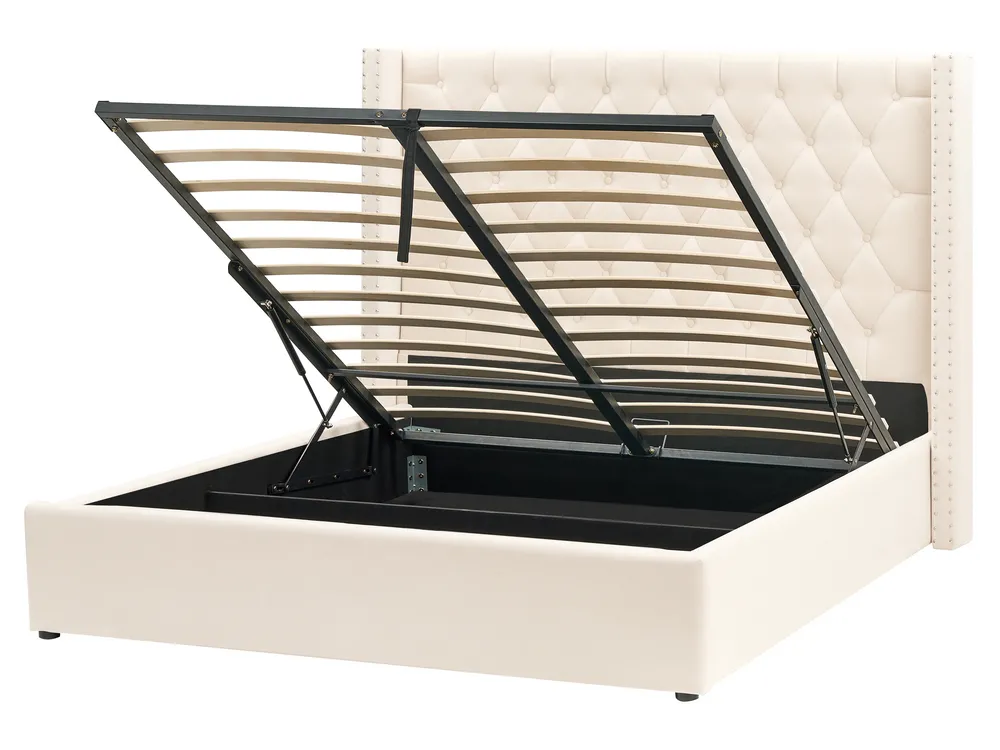 Ottoman Bed LUBBON Velvet Off-White 160 x 200 cm (EU King Size)