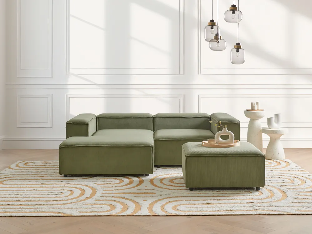 Modular Corner Sofa 2 Seater ARDAL with Ottoman Corduroy Green Right Hand