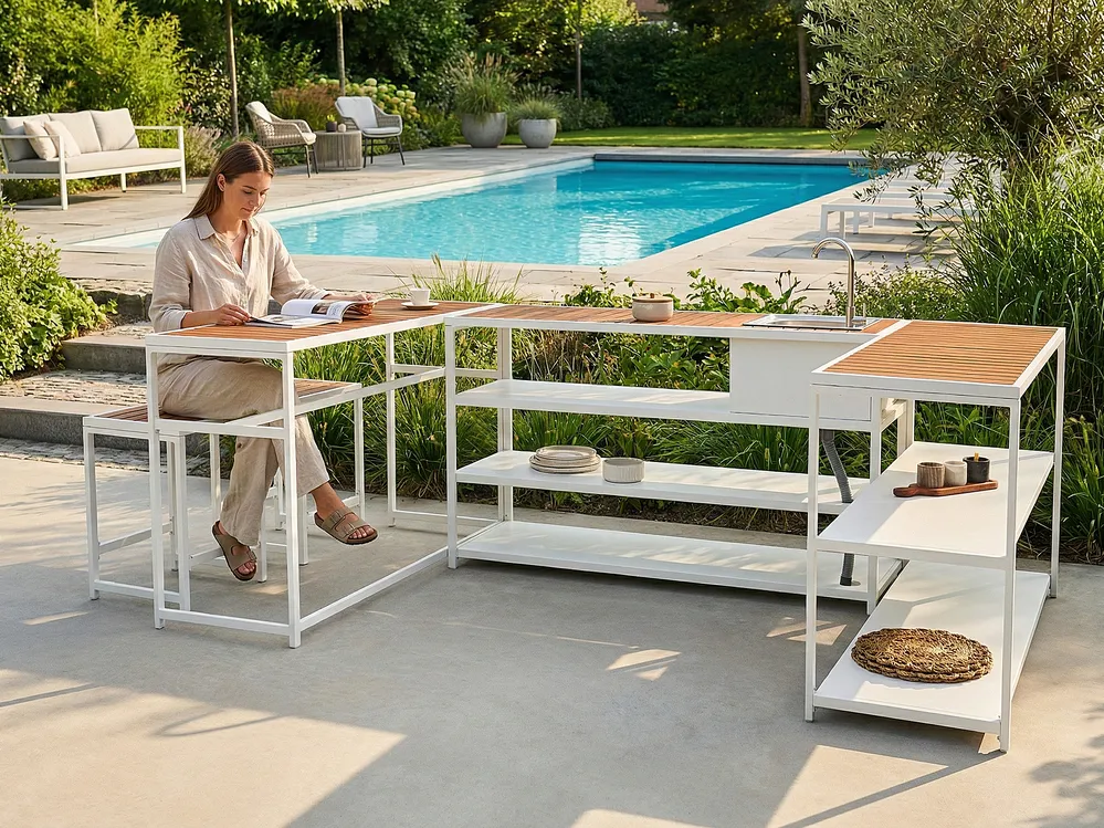 Outdoor Kitchen Set with Sink AVETRANA Brown/ White Metal_987537