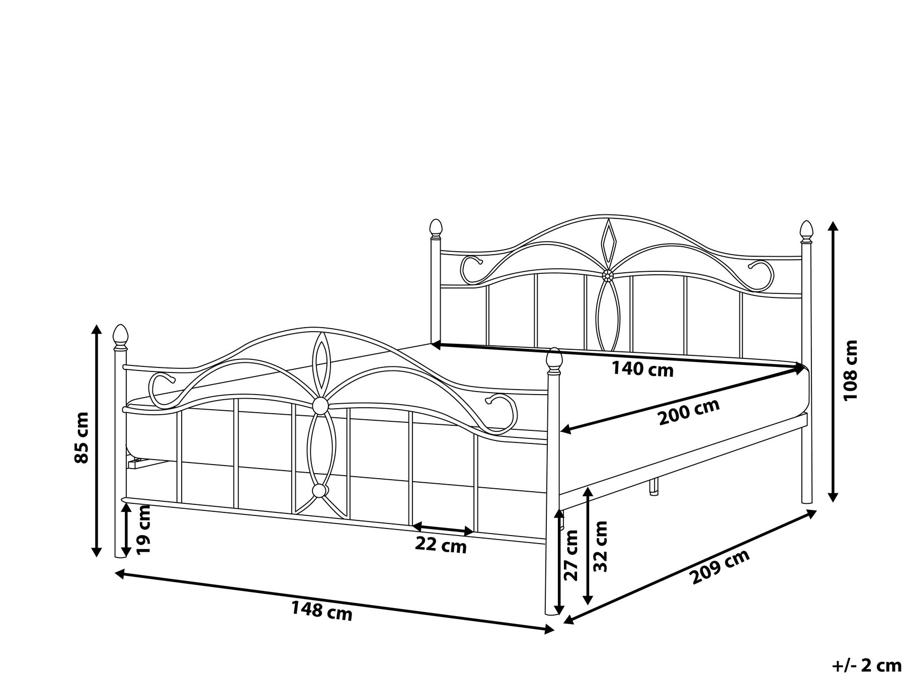 Bed Metal ANTLIA 140 x 200 cm (EU Double) Black_806760