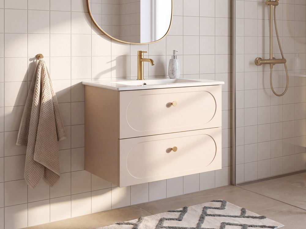 Väggmonterad kommod med tvättställ TARUMIR 60 cm Beige