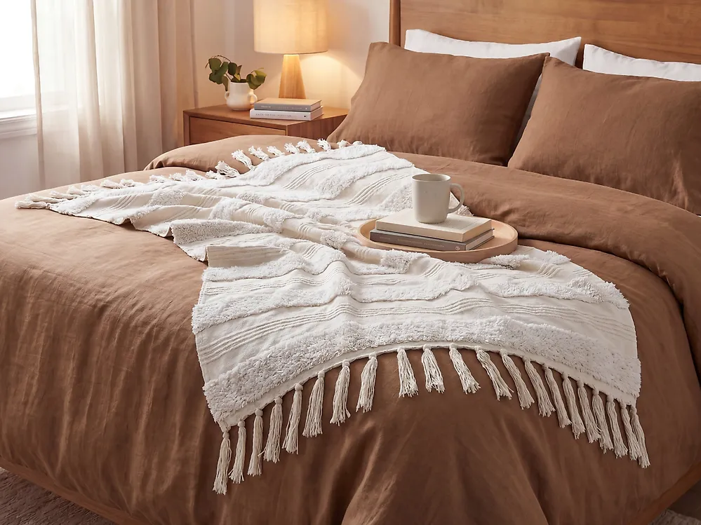 Blanket RAEBARELI Cotton 130 x 180 cm Light Beige_1178281