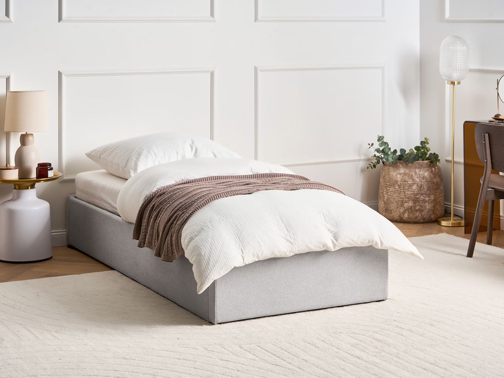 Ottoman Bed without Headboard DINAN Fabric Light Grey 90 x 200 cm (EU Single)