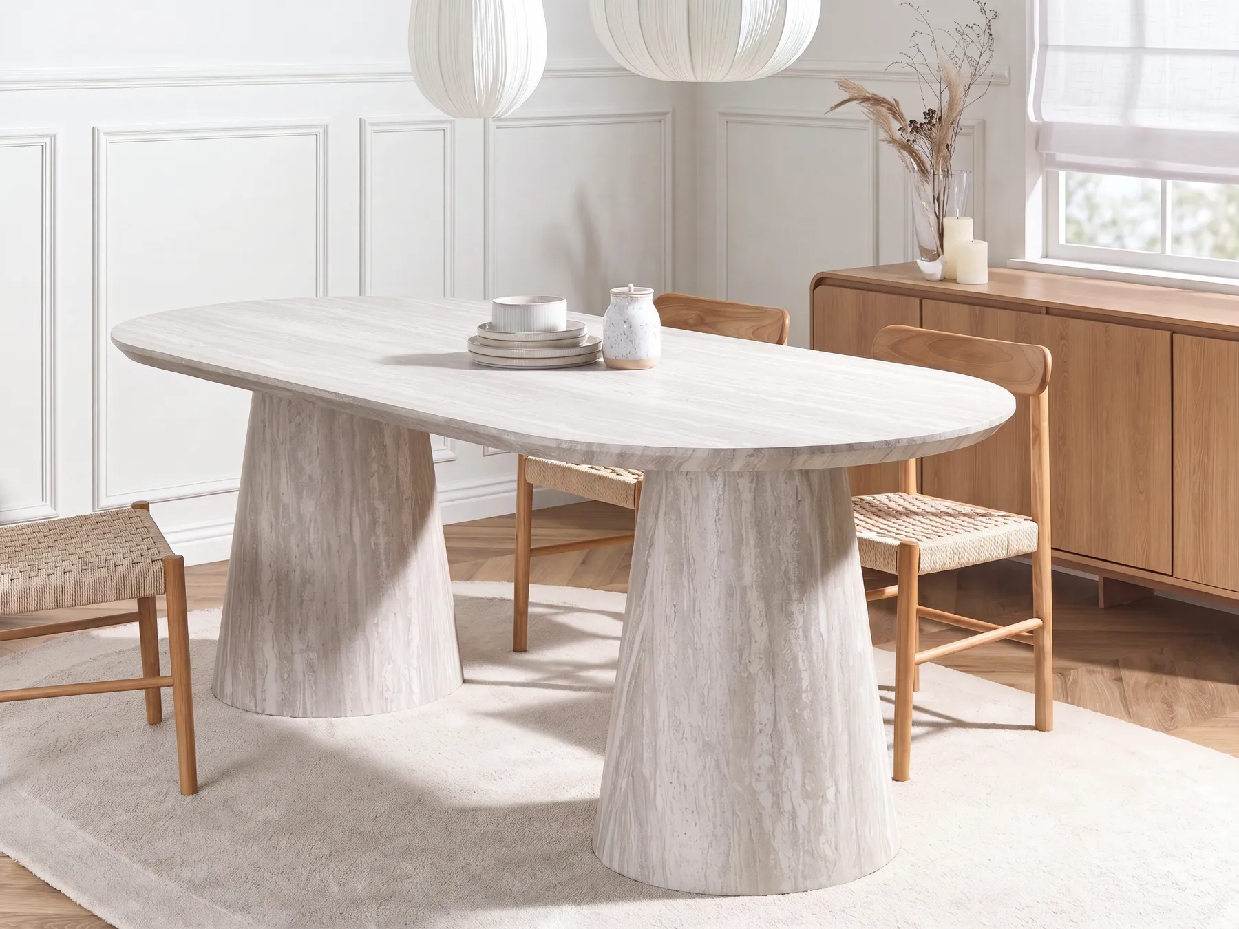 Dining Table LUMAN Travertine Effect 220 cm 95 cm_1076224