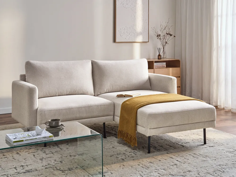 Corner Sofa 2 Seater BREDA Fabric Light Beige Left Hand