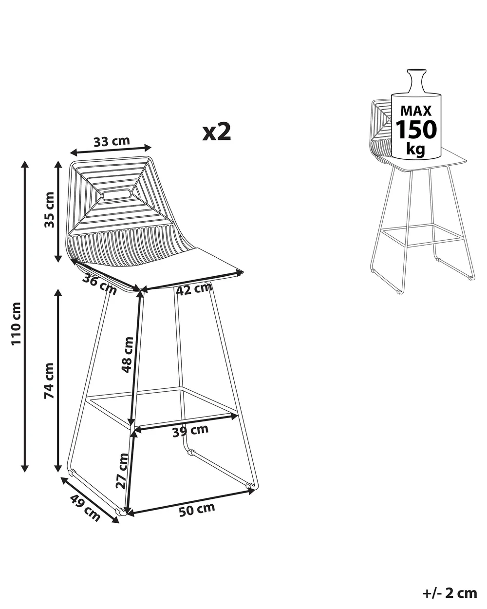 Set of 2 Bar Chairs BISBEE Metal Gold_868492