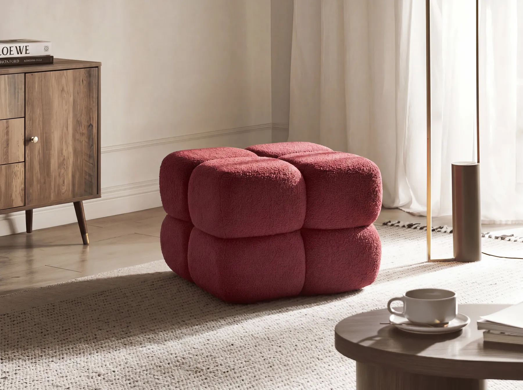 Pouffe CALIENTE Boucle Dark Red_1069720