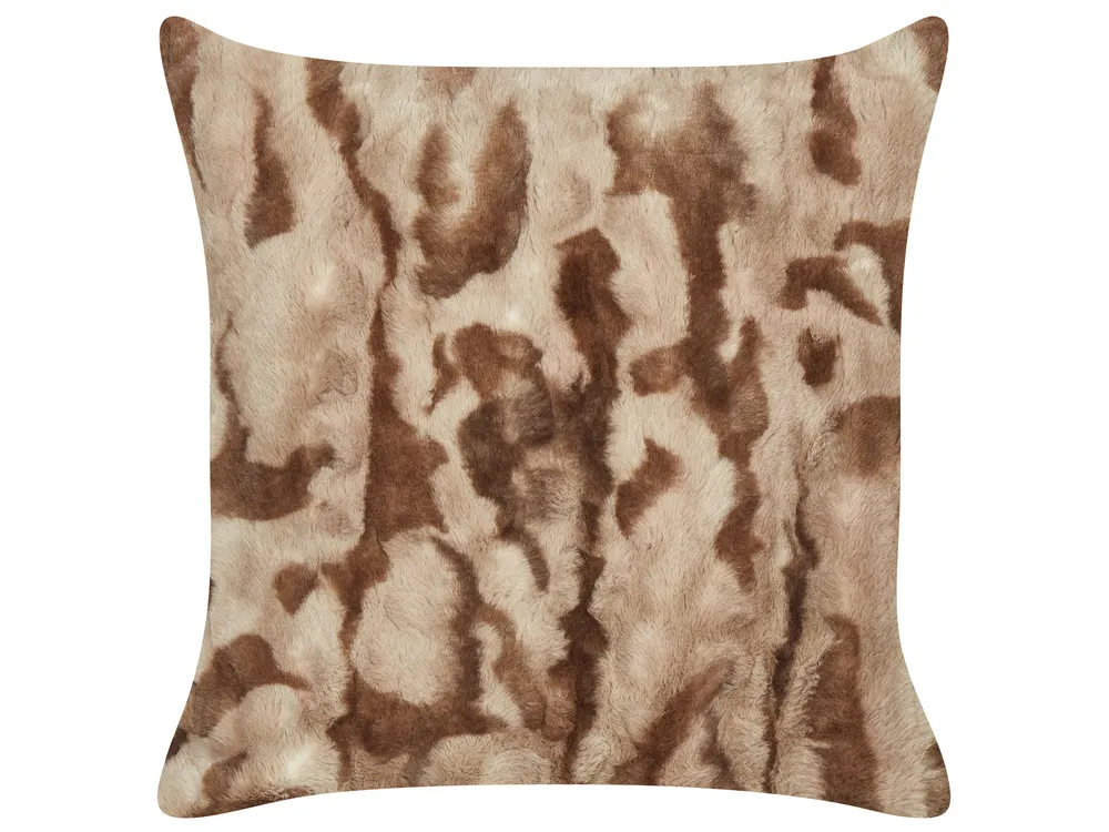 Set of 2 Decorative Cushions BAKIRA 45 x 45 cm Faux Fur Brown Abstract Pattern_917416