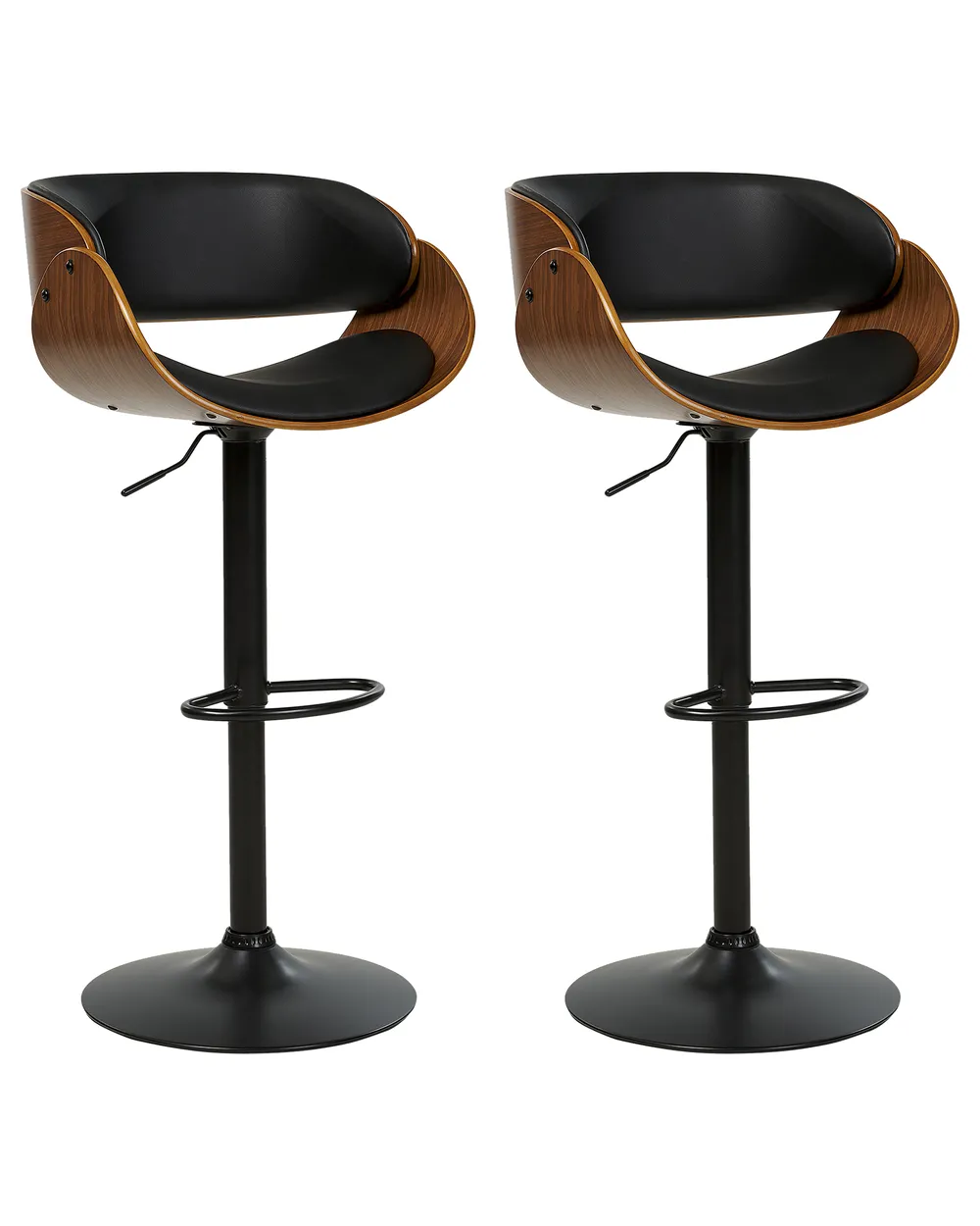 Set of 2 Bar Chairs BAKU II Swivel Faux Leather Black