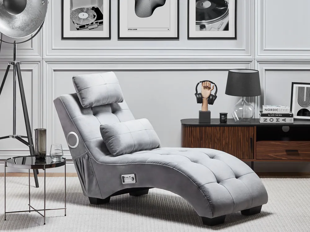 Chaise Longue SIMORRE with Built-In Bluetooth Speaker Velvet Grey