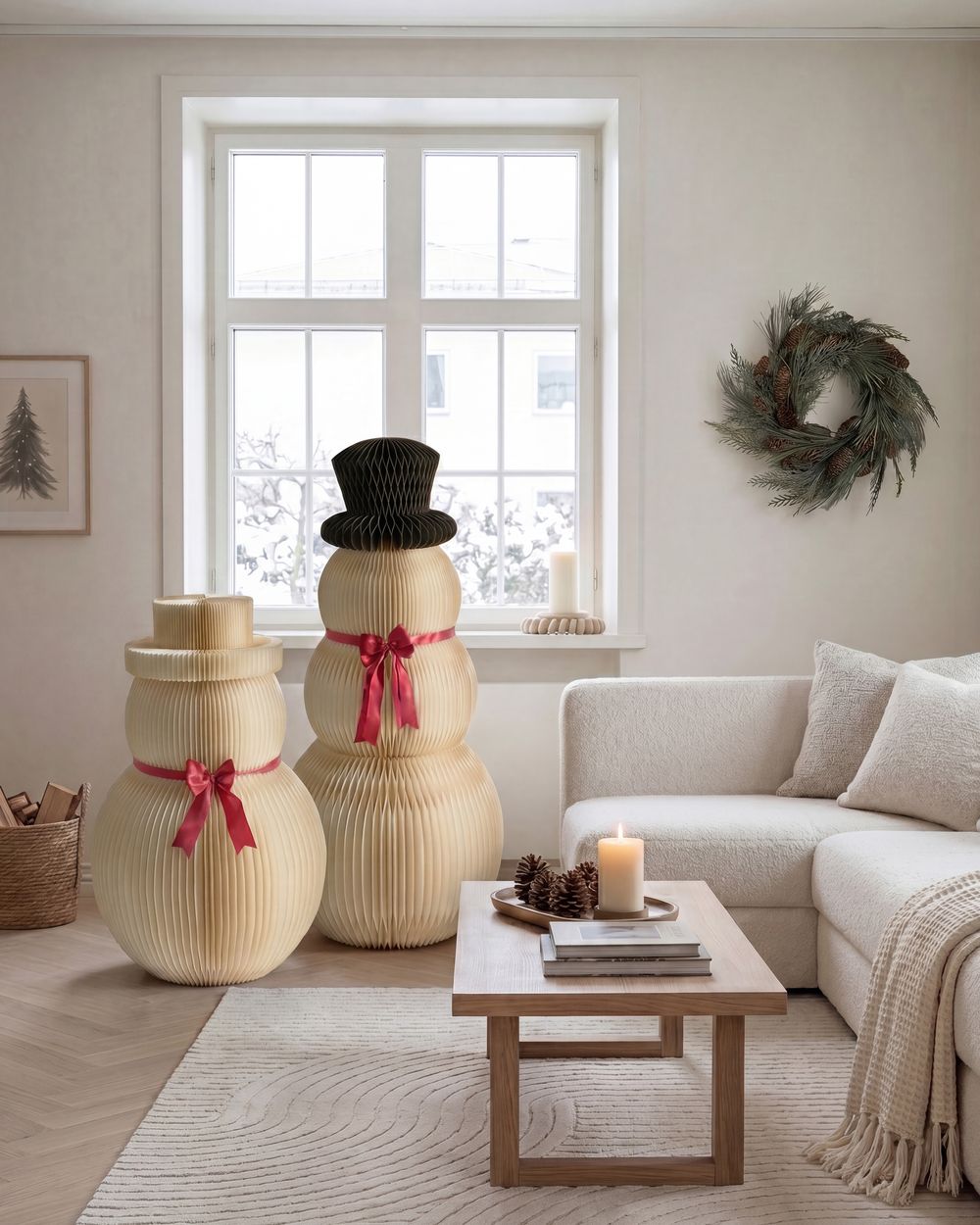 Set of 2 Christmas Decorations KLARALVEN 90/124 cm Snowman Beige