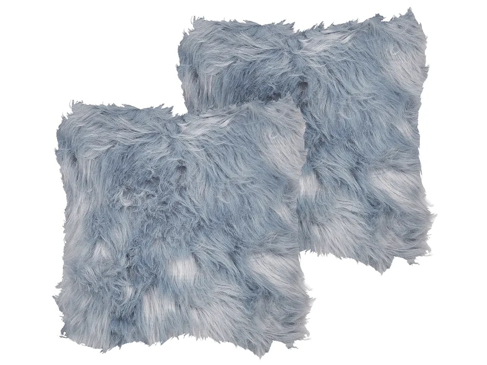 Set of 2 Decorative Cushions LUBHA 42 x 42 cm Faux Fur Dark Blue Solid