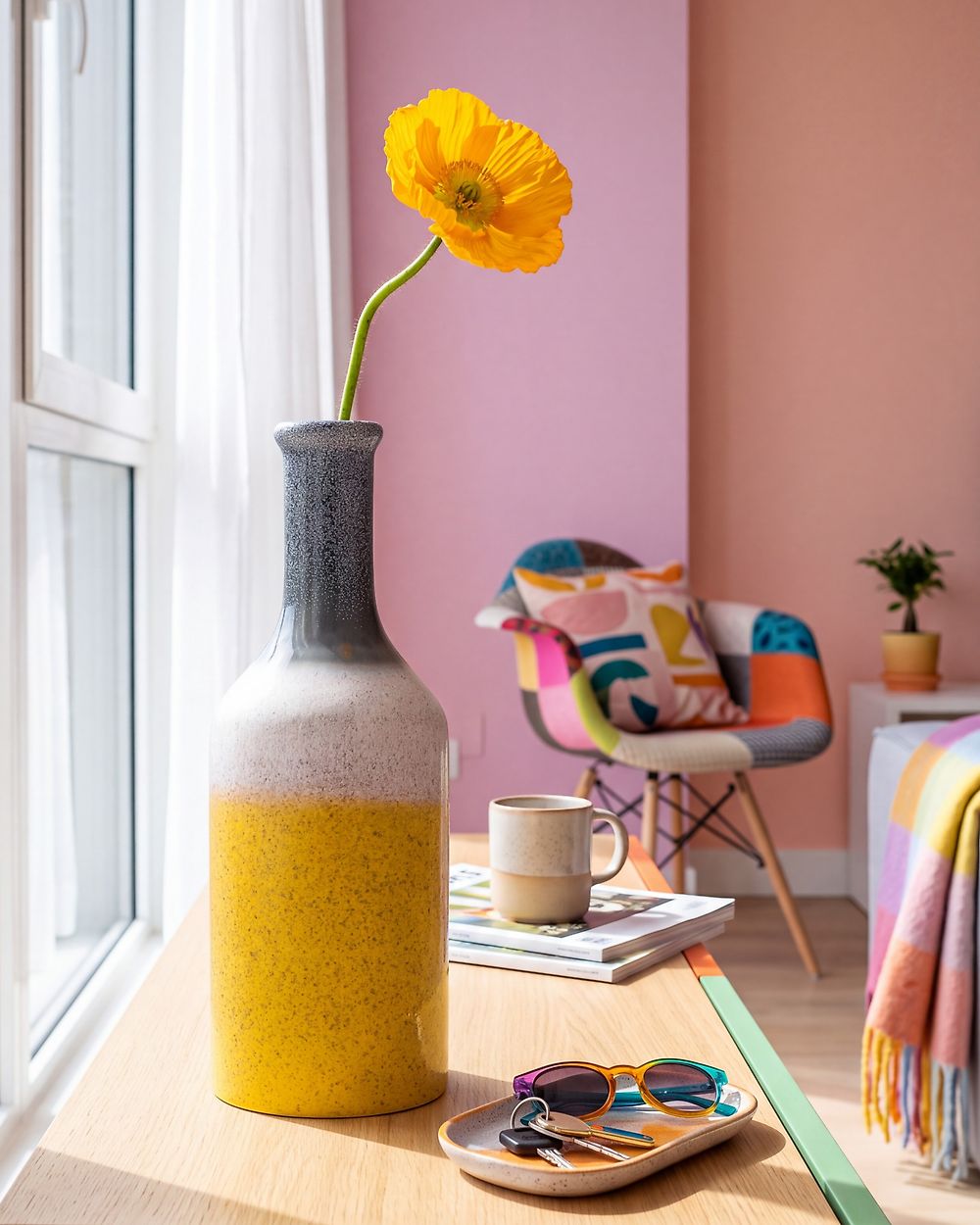 Dekorativ vase LARNACA 36 cm Steintøy Flerfarget